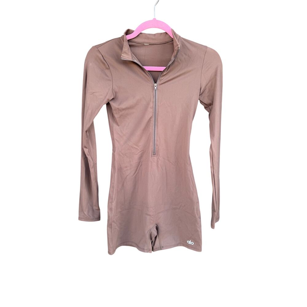 Alo Yoga Espresso Brown Long Sleeve Half Zip Romper Onesie Activewear XS
